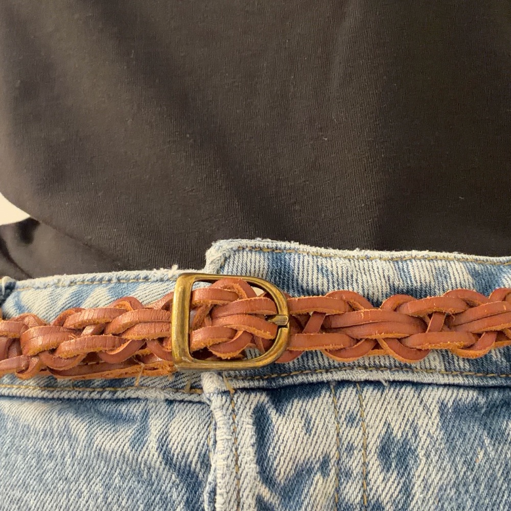 Old Navy Braided Brown Leather Belt with Gold Buckle